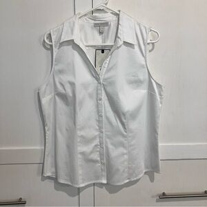 Dana Buchman Classic White Sleeveless Button-Down Shirt, L